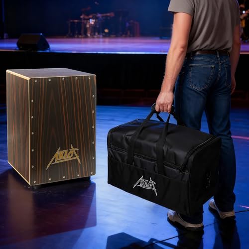 AKLOT Electric Cajon,Ebony African Blackwood 12 * 12 * 18 inch Box Drum Full Size Percussion Pickup Cajons with Snares and Electronics for Amp Above 50W