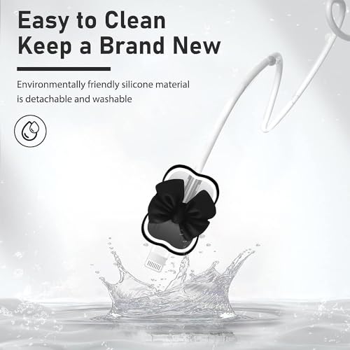 Image of EDNITA Charger Cable Protector with 3D Cute Pattern for iPhone Charger only 18W & 20W | Data Line Wire Saver Charging Cable Charger Protective Cable Full Protection Set of - 1 (Black Bow)