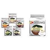 Tassimo Kapseln, Probierbox mit 5 Sorten für 64 Getränke, 5er Vielfaltspaket & Kapseln Jacobs Cappuccino Classico, 40 Kaffeekapseln, 5er Pack, 5 x 8 Getränke