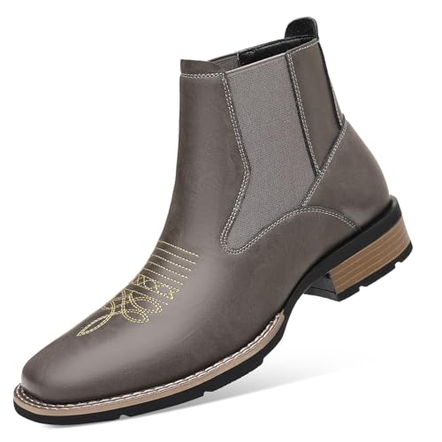 Image of Santimon Men's Square Toe Chelsea Boots, Ankle High, Slip-On, Anti-Slip Dress Casual Outdoor Boots