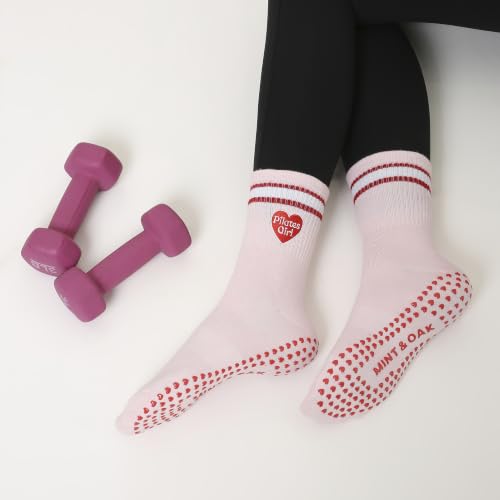 Image of Mint & Oak Pilates Socks with Grips for Women, Ankle Length Non-Slip Yoga Socks, Cotton Ideal For Yoga, Pilates, Gym, Workout, Cute Women's Gift