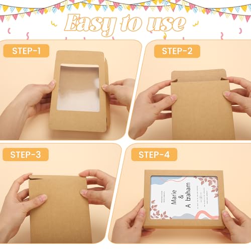 Dawutian 60 Pcs Greeting Card Storage Box,5.39 x 7.36 x 1 Inch Greeting Card Boxes Kraft Paper Box with PVC Transparent Window Bulk Frame Photo Storage Case (Kraft, 5.39 x 7.36 x 1 Inch) by Dawutian - Image 3