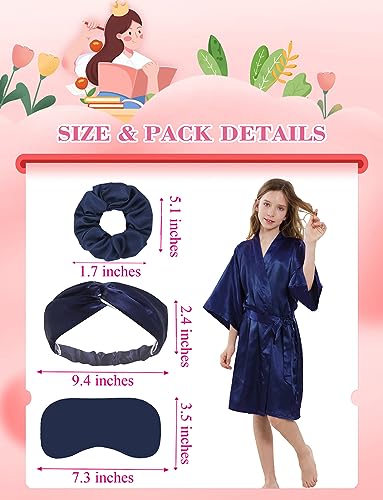 Girls Kids Silky Satin Robe Set for Spa Birthday Wedding Party Flower Girl Robe with Sleeping Mask Hair Band/Ring3