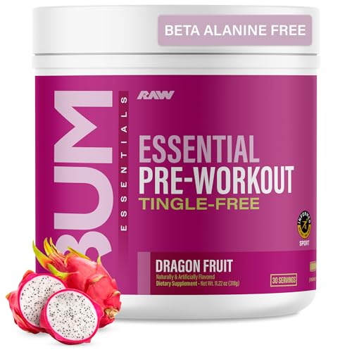 Image of RAW Essential Tingle-Free Pre Workout Powder - Preworkout Without Beta-Alanine for Clean Energy & Focus - Workout Supplement with 200mg of Natural Caffeine - Dragonfruit - 30 Servings