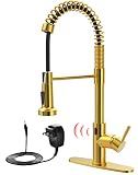 GIMILI Gold Touchless Kitchen Faucet with AC Adapter, Smart Motion Sensor Hands Free Single Handle K