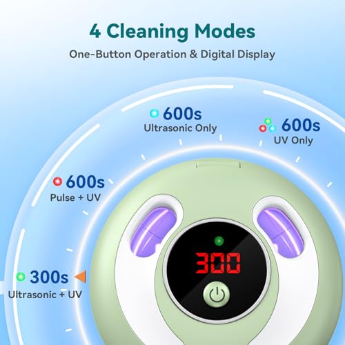 Dental Ultrasonic Retainer Cleaner Machine: 45kHz Dental Cleaning Pod for Denture, Mouth Guard, Night Guard, Aligner, Braces, Toothbrush Head & Jewelry, UV Cleaner with Digital Timer & 4 Modes, Green — view 5
