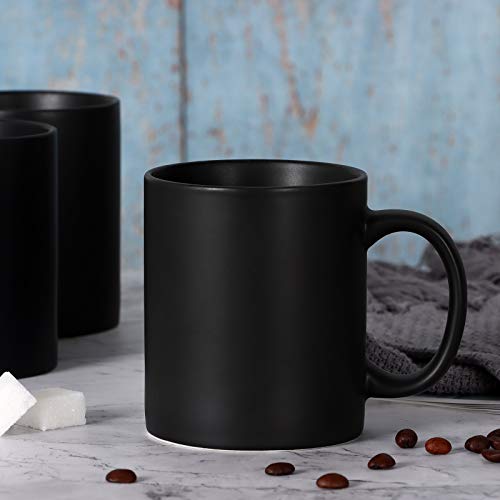 Harebe 11 Oz Coffee Mugs, Family Ceramic Cup For Coffee, Tea, Cocoa And Mulled Drinks, Classic Mugs Set Of 4, Matte Black #TOP4