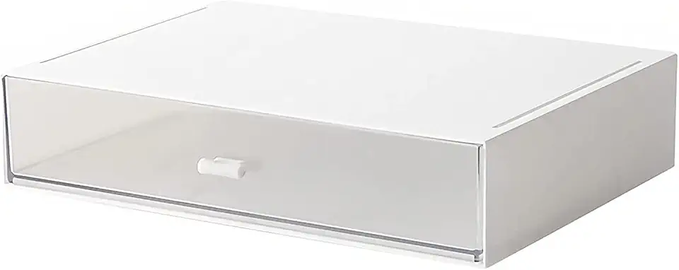 Desk Organizer with Drawers Stackable Storage Drawers, Plastic Compact Desk Storage Box Great for Office School Home Small Space- 1drawers (White)