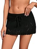 Milumia Women Crochet Beach Mini Skirt Swim Bikini Cover Up Skirt Knit Swimsuit Bathing Suit Coverup Black Small
