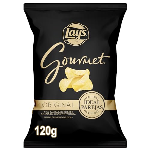 Lay's Gourmet, Patatas fritas con sal , Producto de Aperitivo, bolsa individual, 120gr