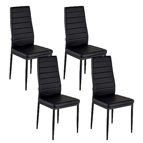 Baroni Home Juegos de 4 Sillas de Comedor con Respaldo Alto y Asiento Ergonómico con Costuras Decorativas, Sillas Elegantes Alcochado en Piel Sintética con Estructura en Acero, 40X48X96, Negro
