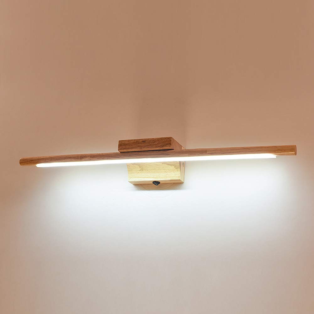 FZQSXAZU LED Wood Mirror Light with Switch Vinta 60cm 10W Bathroom Makeup Lamp Wall Sconce Cold White Lighting for Bedroom and Dressing Room