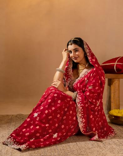 SIRIL red georgette bandhani saree – image 6