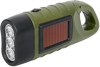 iTimo Solar and Hand Crank Charging LED Flashlight, Outdoor Emergency Light, Portable Camping Lamps, with Snap Hook for Hanging, Green and Black
