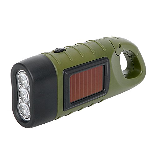 iTimo Handkurbel Wiederaufladbare Taschenlampe, Solar LED Taschenlampe, Dynamo Taschenlampe, Notlicht im Freien, Tragbar Camping Lampen, mit Karabinerhaken zum Aufhänge