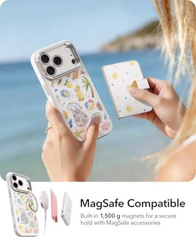 Image of ESR for iPhone 17 Pro Max Case with Stash Stand, Compatible with MagSafe, Military-Grade Drop Protection Magnetic Phone Case, Scratch-Resistant Back Cover, Coastal Summer, Cream White