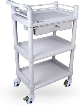 BodyMed 3-Tier Medical Utility Cart with Drawer and Shelves 360 Degree Multi-Functional Mobile Storage Organizer for Clinic, Hospital, Lab, Office
