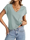 EasyGala Womens Cap Sleeve Crop Tops Cotton V Neck T Shirt Boxy Loose Fit Short Sleeves Tee Summer Fashion Clothes 2026 Green