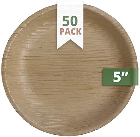 CaterEco Round Palm Leaf Plates Set (Pack of 50) | Appetizer Or Dessert Plates | Ecofriendly Disposable Dinnerware | Heavy Duty Biodegradable Party Utensils for Wedding, Camping & More