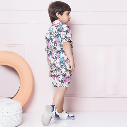 Image of AJ DEZINES Kids Cotton Shirt Shorts Half Sleeves Floral Printed CO-ORDS Set for Boys