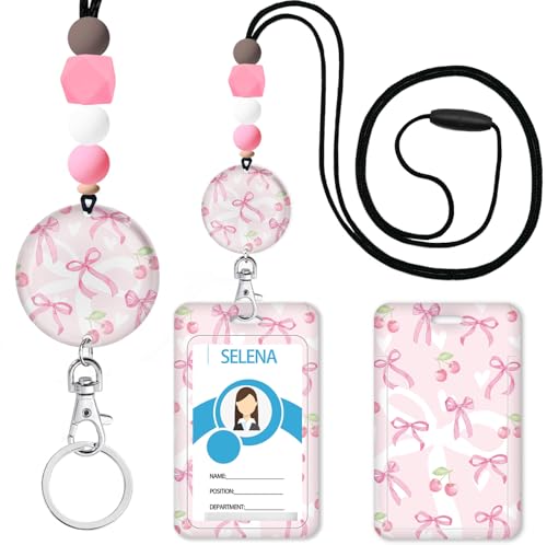 Mcapirivo Bow Teacher Lanyards for ID Badges and Keys, Cute Silicone Beaded Breakaway Lanyard for Women Nurses Educators School, Keychain with Name Tag Badge Holder Mcapirivo Bow Teacher Lanyards for ID Badges and Keys, Cute Silicone Beaded Breakaway Lanyard for Women Nurses Educators School, Keychain with Name Tag Badge Holder