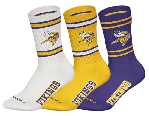 NFL MINNESOTA VIKINGS 3pk Crew Socks - WHT/YEL/PUR - 39/42