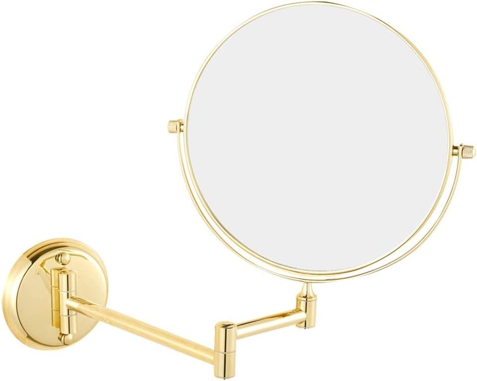 LCARYMakeup Mirrors Wall Mounted, 8 Inch Bathroom Magnifying Double Sided Adjustable Extendable Swivel Vanity Mirrors Cosmetic (Color : Brass, Size : 10X)