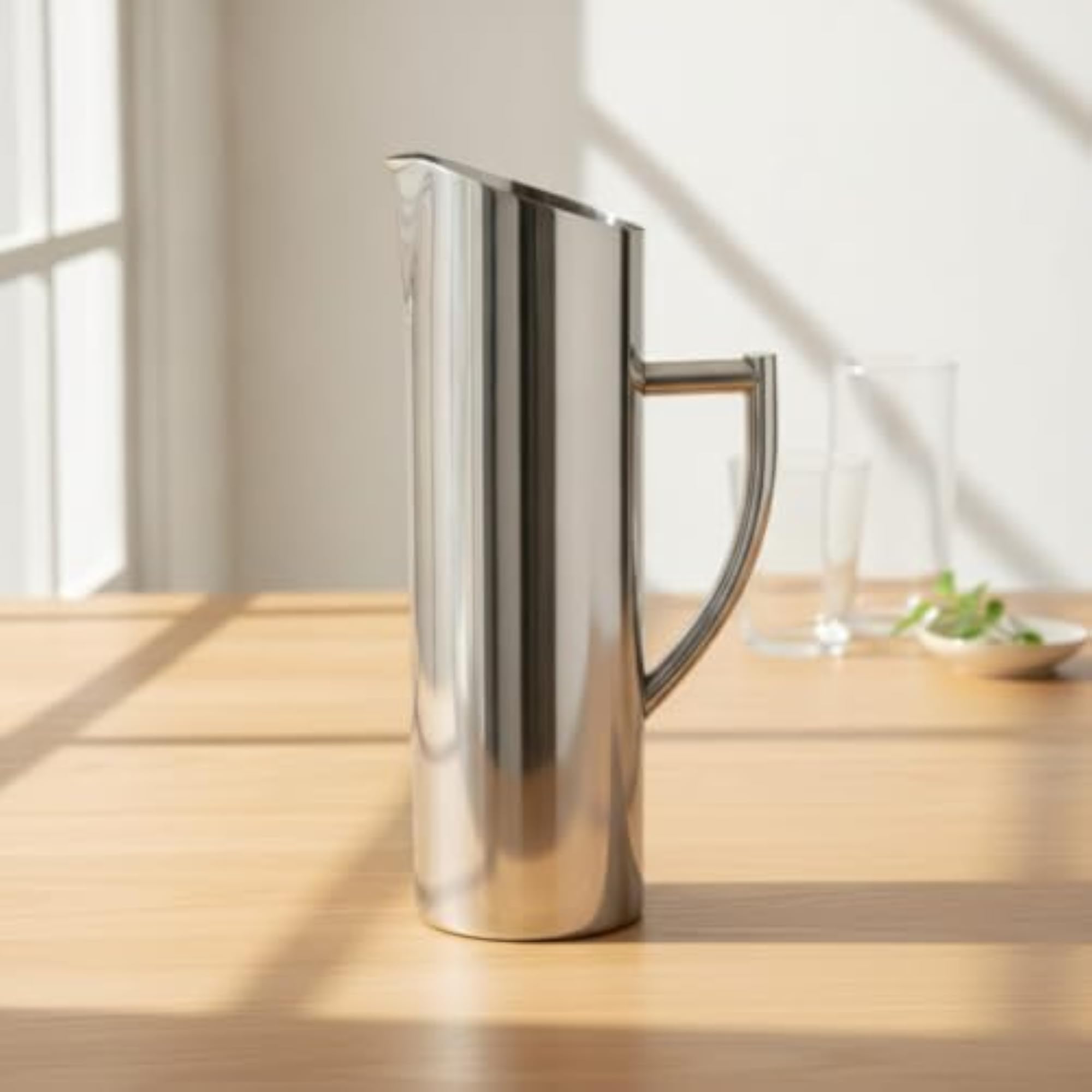 Mirrored Stainless Steel Pitcher with Handle, Beverage Jug