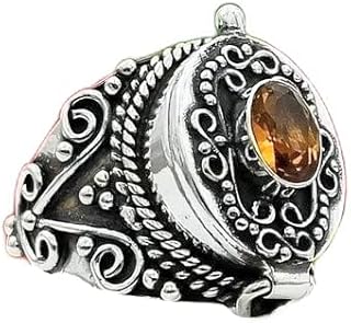 Faceted Citrine Ring, Poison Box Ring, Message Ring, Yellow Stone Ring, Openable Poison Ring, November Birthstone Ring, Boho Ring, Bridesmaid Gifts Ring, Poisoner Ring, Wedding Ring, Secret Compartment Box Ring, Natural Citrine Jewelry