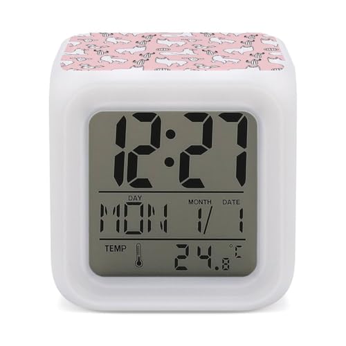 Kids Alarm Clock,Cute Llamas And Cactuses7 Color Night Light Digital Alarm Clock Wake Up Clock for Bedroom,Office and Home Decor