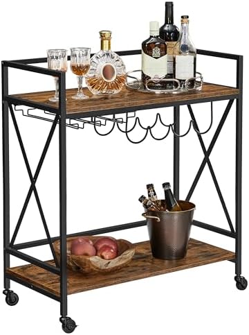 VASAGLE Bar Cart, Serving Cart, Mobile Kitchen Shelf with Glass S...