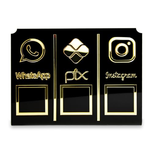 Display Placa 3 em 1 WhatsApp Pix Instagram Qr Code Preto Pagamentos Interação Balcão Loja Estabelec