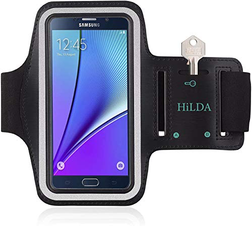 HILDA Armband Compatible Galaxy Note 5 Feartured with Sport Scratch Resistant Material Slim Lightweight Dual Arm Size Slots Sweat Resistant Key Pocket with Headphone Ports Black