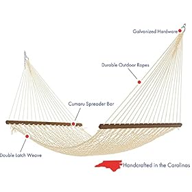 Nags Head Hammocks NH11OT Single Oatmeal Duracord Rope Hammock with Free Extension Chains & Tree Hooks, Handcrafted in The USA, Accommodates 1 Person, 450 LB Weight Capacity, 12 ft. x 49 in. 41cbffhrsuS. SS280