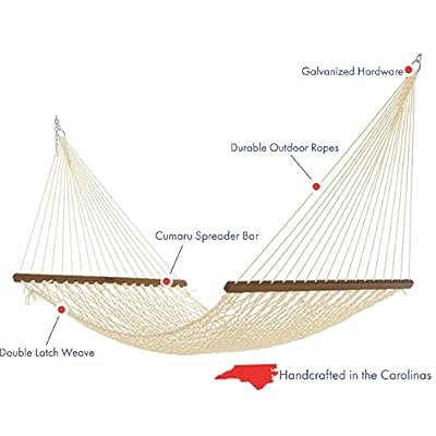 Nags Head Hammocks NH11OT Single Oatmeal Duracord Rope Hammock with Free Extension Chains & Tree Hooks, Handcrafted in The USA, Accommodates 1 Person, 450 LB Weight Capacity, 12 ft. x 49 in. 41cbffhrsuS. SS400