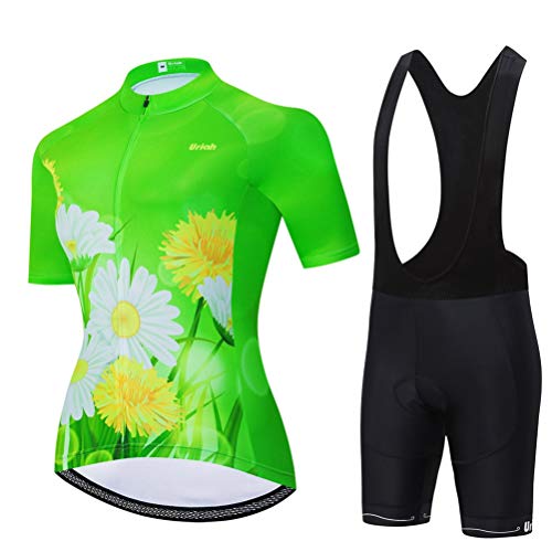 Uriah Women's Bicycle Jersey Bib Shorts Black Sets Short Sleeve Fluorescent Flower Size XXXL