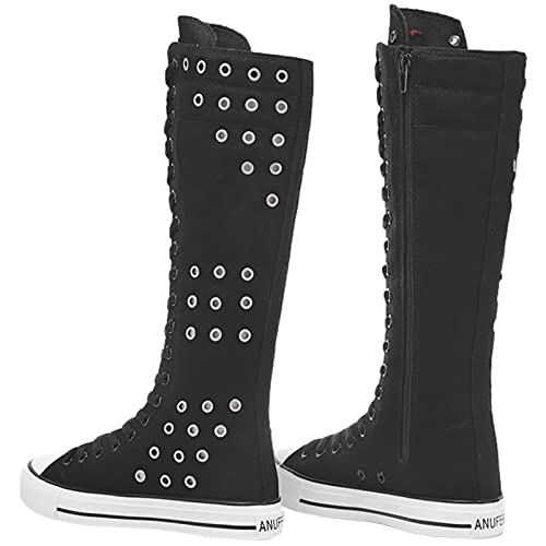 Image of ANUFER Women Fashion Canvas Dance Boots Knee High Bicycling Boots Girls Fancy School Shoes
