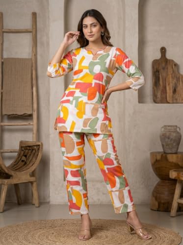 Image of Women's Printed Crepe Co-Ord Set | Stylish 2 Piece Printed Tunic Top with Matching Pants | Trendy Casual Wear, Office Wear, and Daily Outfits