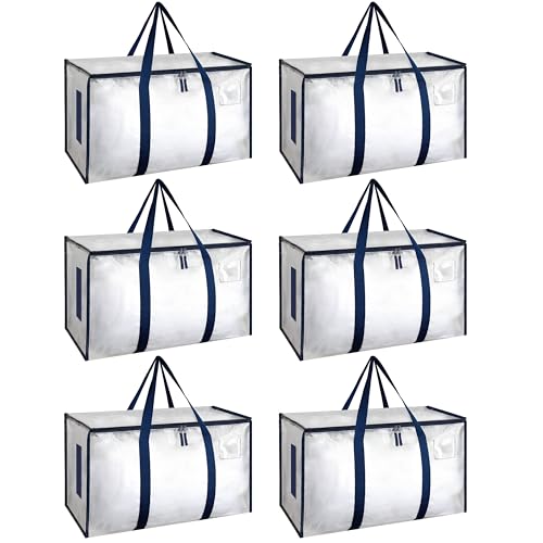HealSmart 6 Pack Large Moving Bags with Zippers & Handles, Moving Supplies with lids, Heavy Duty Totes for Space Saving, Fold Flat, Moving and Storing, Clear by HealSmart - Used condition - CA$30.89