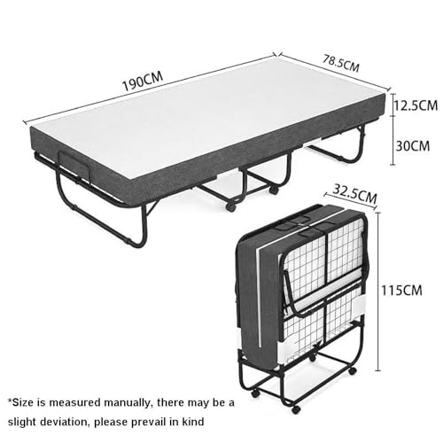 WHHXY Portable Steel Frame Folding Bed with Mattress 190cm*80cm Folding Bed with 5 Inch Thick Memory Foam Mattress with Pulley - Image 2