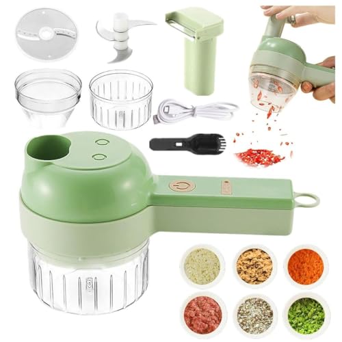 Image of 4 in 1 Handheld Electric Vegetable Cutter Set | Mini Food Chopper Slicer & Grinder for Garlic Onion Chili Pepper Fruits & Vegetables | Compact Rechargeable Kitchen Tool