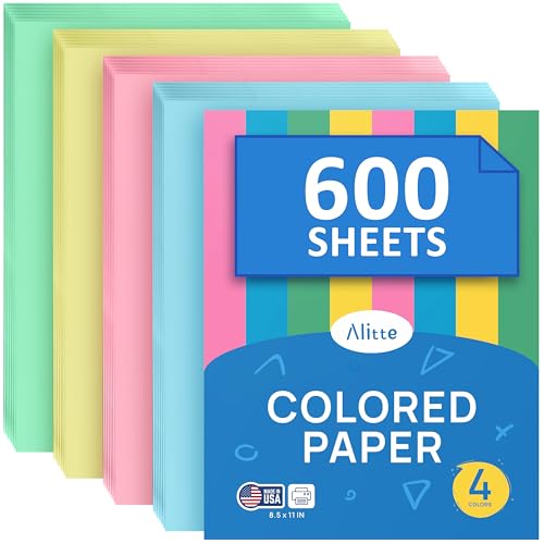 Alitte Colored Paper 8.5 x 11 - Copy Paper, 600-Pack Letter Size for Printer, Arts & Crafts, DIY Projects - Pink, Green, Blue, Yellow - School & Office Supplies - 150 Sheets Per Color