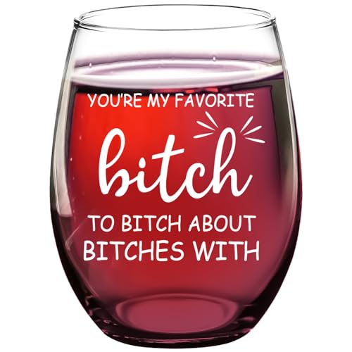 Best Friend Gift For Women,Funny Wine Glass Gifts for Besties BFF Coworker Sisters Birthday Bachelorette Party Bridal Shower,You're My Favorite Bitch To Bitch About Bitches With Wine Glass 15 OZ