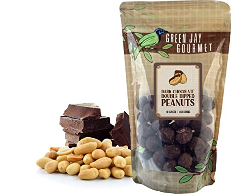 Green Jay Gourmet Double Dipped Dark Chocolate Covered Peanuts - Premium Chocolate Candy Snacks For Kids And Adults - Quality Handmade Chocolate Gifts For Christmas & Holidays - 16 Ounce Resealable Bag #TOP19