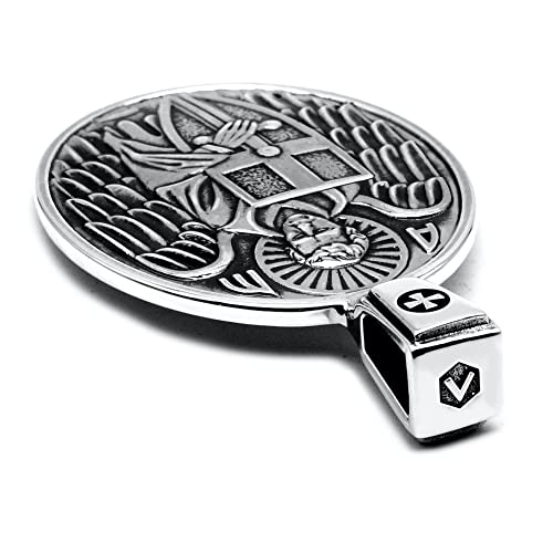 VENICEBEE® Archangel St. Michael Saint Medal Cross Sword Shield Guardian Angel Protection Christian Sacramental Solid 925 Sterling Silver Pendant Necklace + Velvet Pouch, Polishing Cloth, Gift Box4