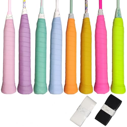 FT FINGER TIP 10 PCS Tennis Racket Grip Tape, Multiple Colors Tennis Grip Tape, Tennis Overgrips with Anti-Slip, Absorb Sweat and Shock Absorption