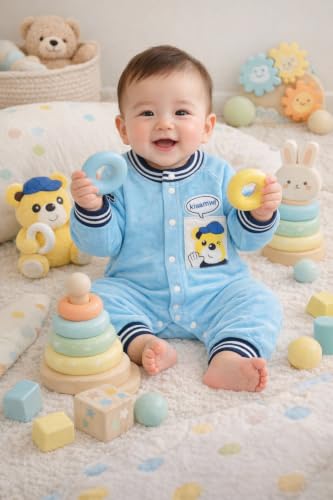 Image of Bold N Elegant Cute Bear Panda Cartoon Print Newborn Cotton Full Sleeve Footless Baby Romper Onesie Buttoned Bodysuit for Newborn Infant Baby Boys Girls