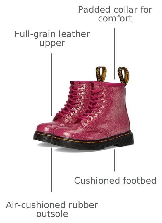 Image of Dr. Martens Unisex Kids 1460 T Fuchsia /Silver /Gold Glitter 9 Medium