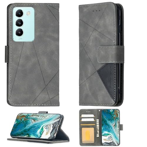 Aroepurt Case Compatible for Vivo T3 5g Phone Case Cover [with Tempered Glass Screen Protector] Flip Stand Cover PU Leather Wallet Case Grey