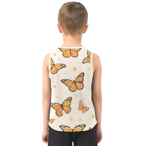 JUNZAN Monarch Butterflies Stars Boys Tank Top Sleeveless Kids Vest Volleyball Shirts for Outdoor Beach Fitness Work Out 3T3